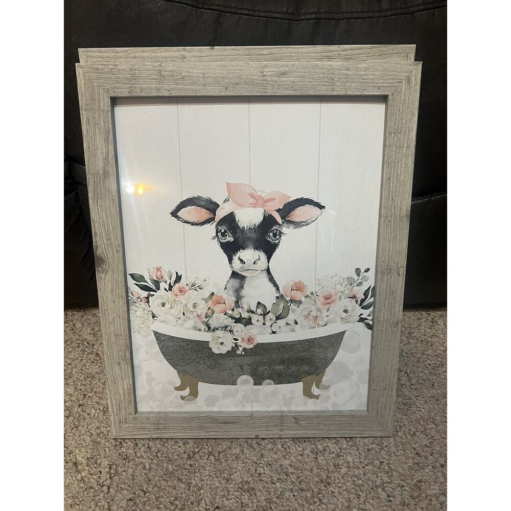 Set Of 3 Country Farmhouse Bathroom Wall Art Decor - Cow, Pig, Sheep - Picture 3 of 8